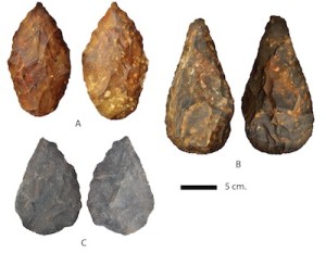 Hand axes like these are found in abundance at the Kathu Townlands site in South Africa. Despite its archaeological richness, the area is under threat from human development. (Credit: Steven James Walker & et al., PLOS ONE)