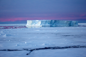 Une île de glace entourée par de la glace marine en Antarctique. (Crédit: Eva Nowatzki, distributed via imaggeo)