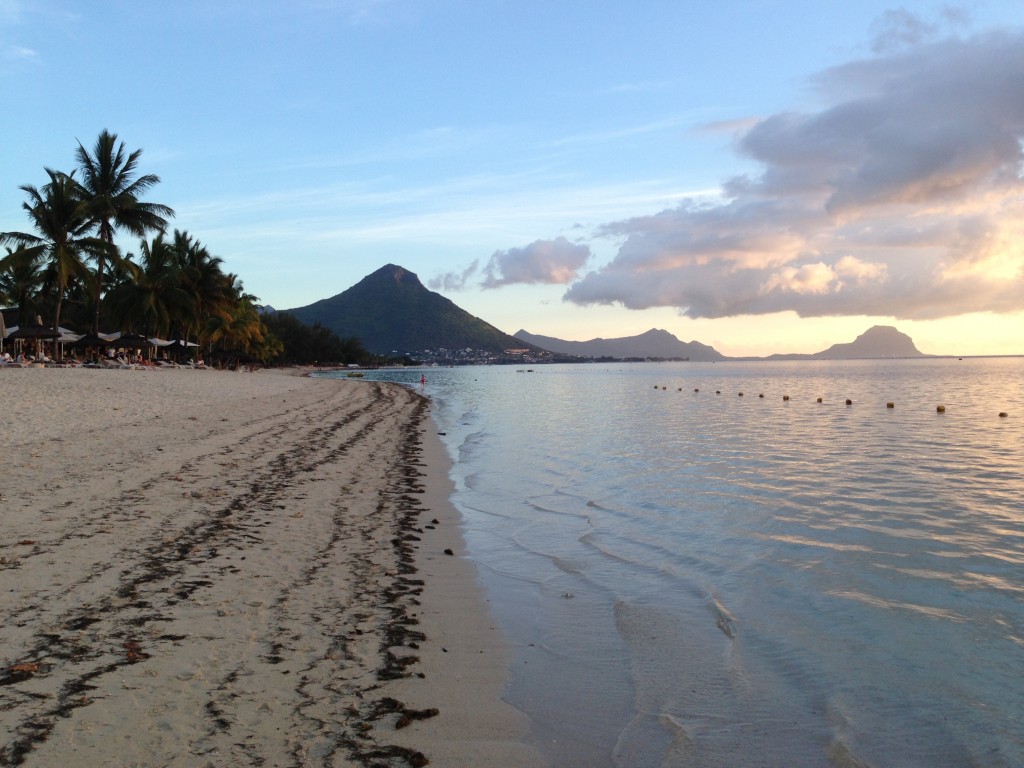 Typical view of Mauritius beachfront with volcanic mountains, which are over 9 million years old.  (Image by Susan J. Webb, University of the Witwatersrand)